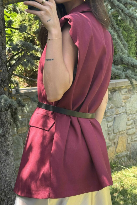 ONE COLOR SLEEVELESS WOMEN JACKET BURGUNDY/VISHNJE - 3