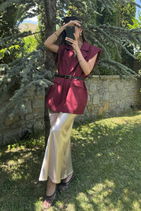 ONE COLOR SLEEVELESS WOMEN JACKET BURGUNDY/VISHNJE - 4