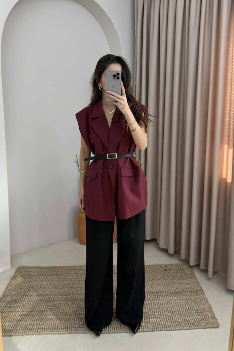 ONE COLOR SLEEVELESS WOMEN JACKET BURGUNDY/VISHNJE - 1