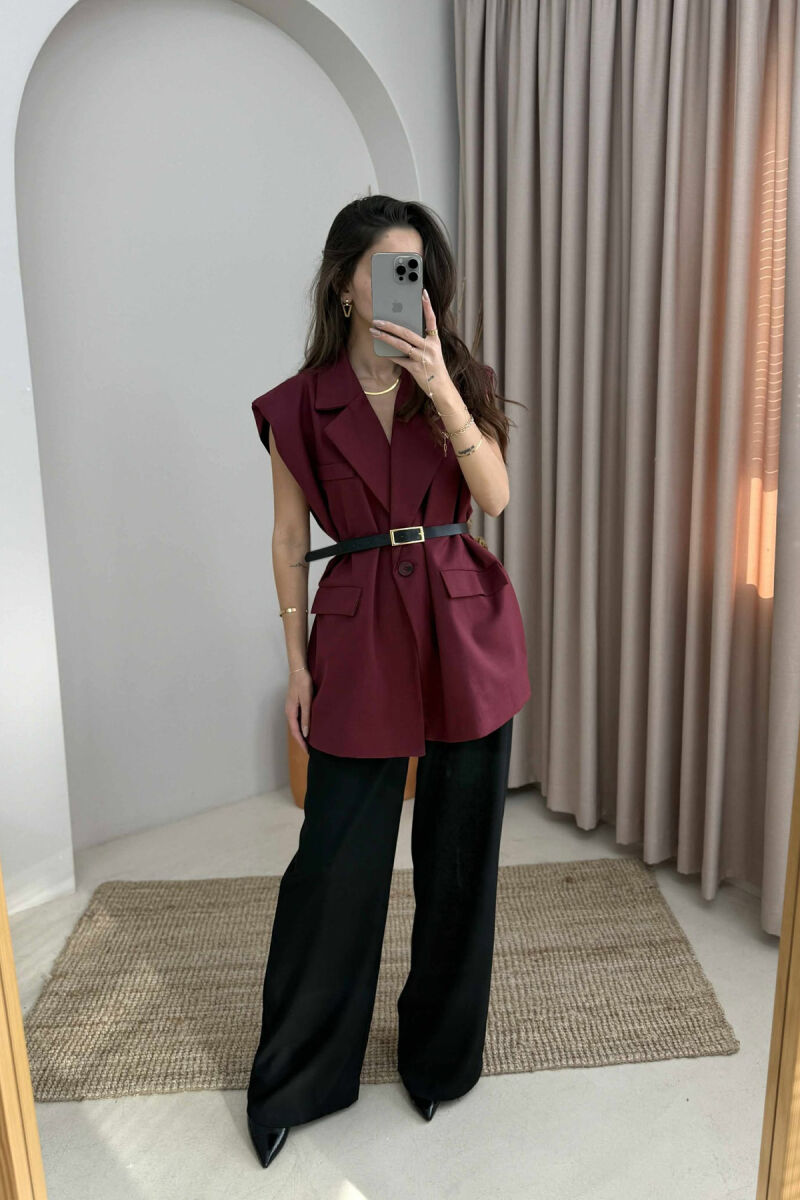 ONE COLOR SLEEVELESS WOMEN JACKET BURGUNDY/VISHNJE - 2