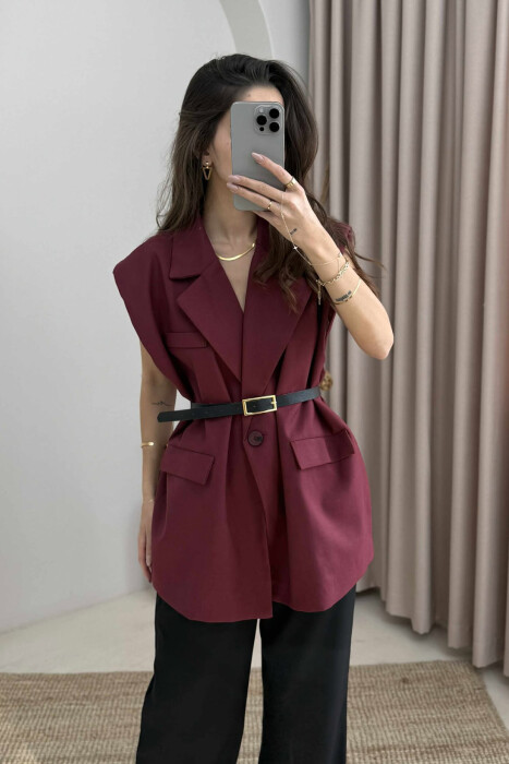 ONE COLOR SLEEVELESS WOMEN JACKET BURGUNDY/VISHNJE - 3