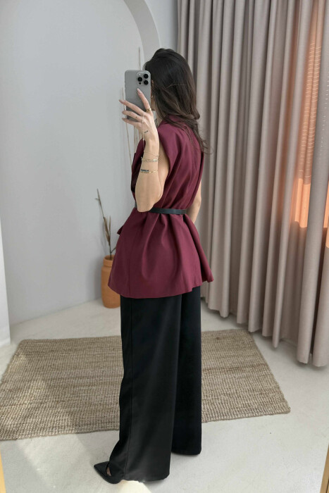 ONE COLOR SLEEVELESS WOMEN JACKET BURGUNDY/VISHNJE - 4