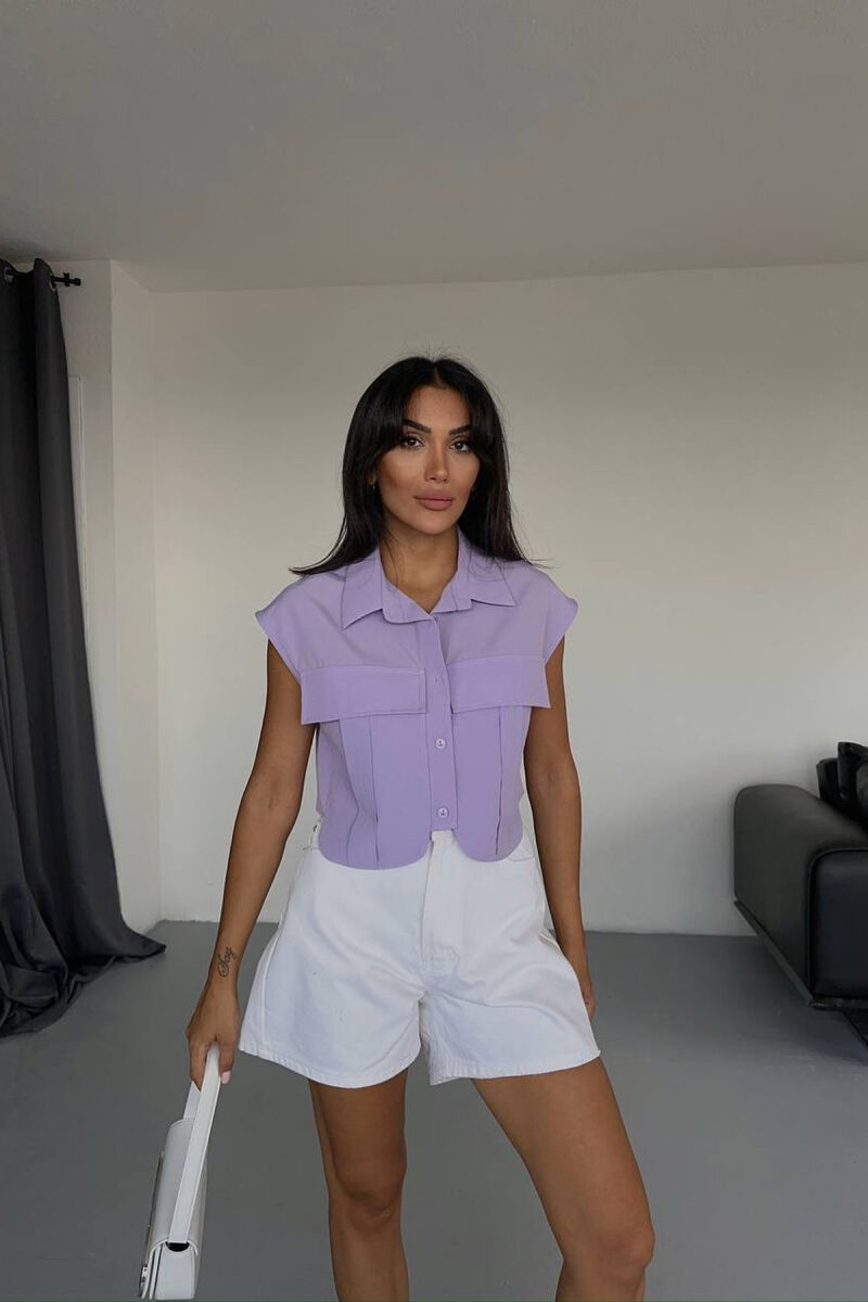 ONE COLOR SLEEVELESS WOMEN SHIRT PURPLE/LEJLA - 1