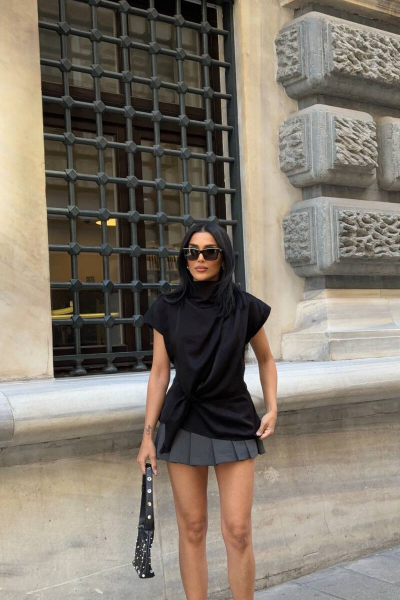 ONE COLOR SLEEVELESS WOMEN SWEATSHIRT BLACK/ E ZEZE - 5