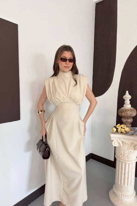 ONE COLOR SLEEVELESS WOMAN DRESS BEIGE/BEZHE - 4
