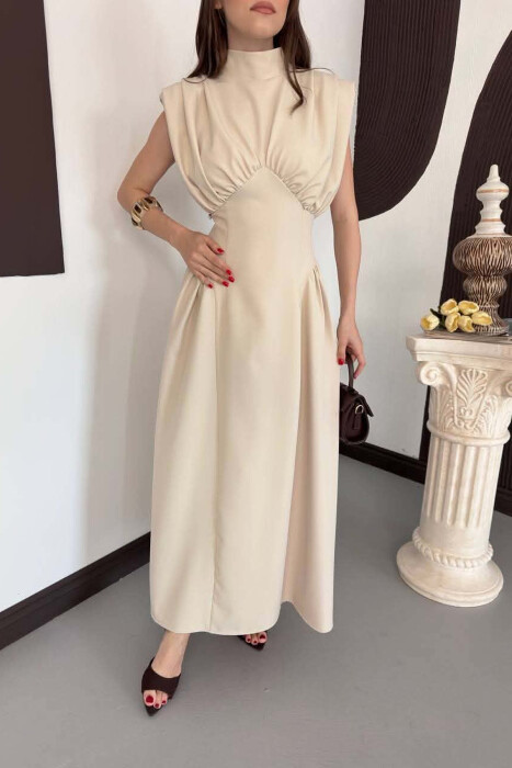 ONE COLOR SLEEVELESS WOMAN DRESS BEIGE/BEZHE - 6