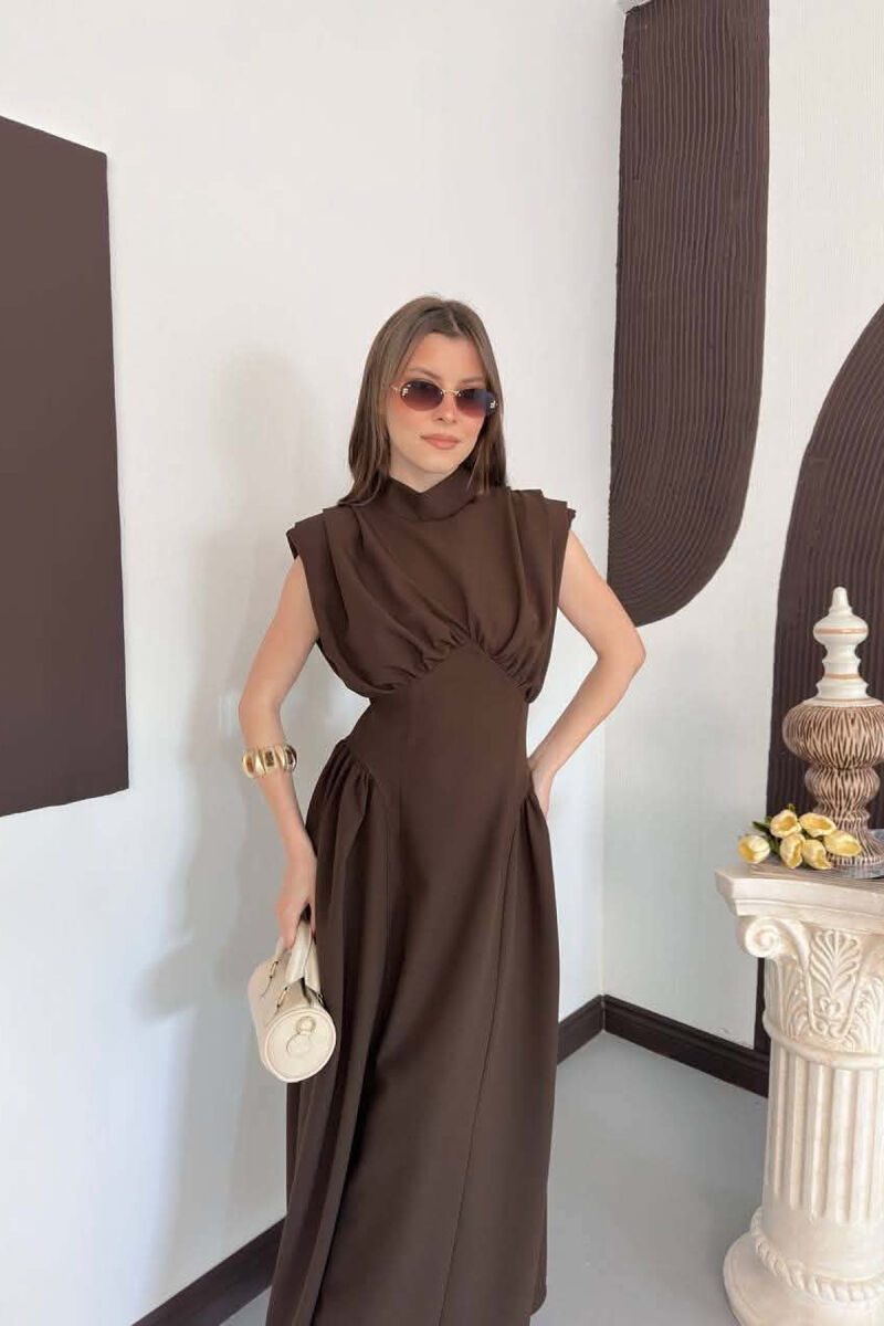 ONE COLOR SLEEVELESS WOMAN DRESS BROWN/KAFE - 3