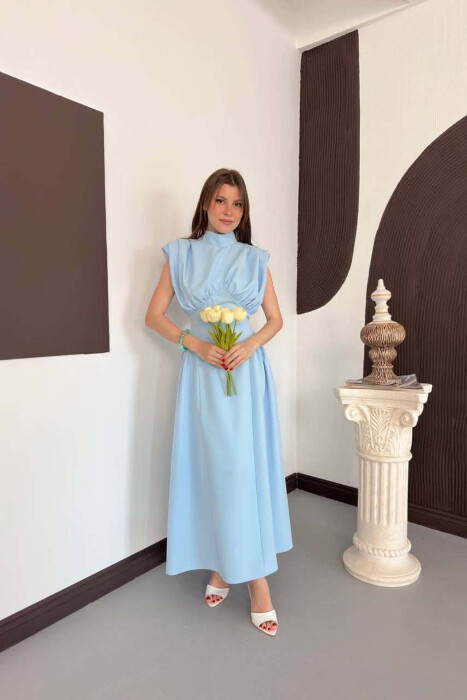 ONE COLOR SLEEVELESS WOMAN DRESS LIGHTBLUE/BZ 