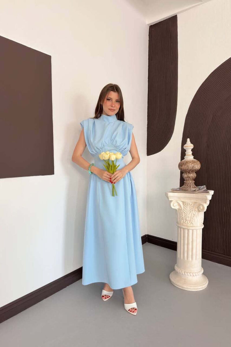 ONE COLOR SLEEVELESS WOMAN DRESS LIGHTBLUE/BZ - 1