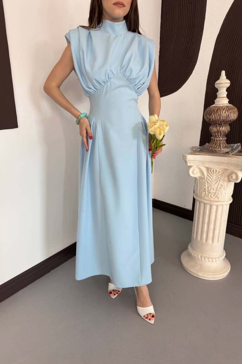 ONE COLOR SLEEVELESS WOMAN DRESS LIGHTBLUE/BZ - 3