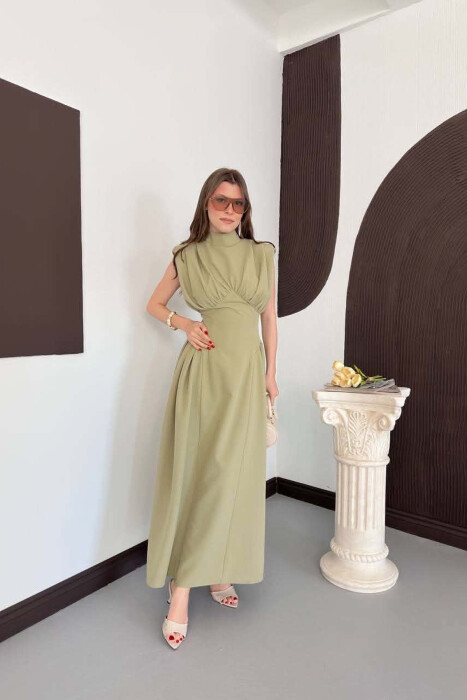 ONE COLOR SLEEVELESS WOMAN DRESS OLIVE/ULLI - KLAUDIO FASHION