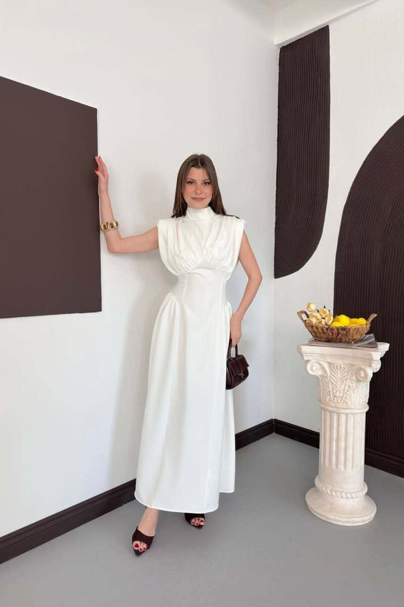ONE COLOR SLEEVELESS WOMAN DRESS WHITE-E BARDHE - 5