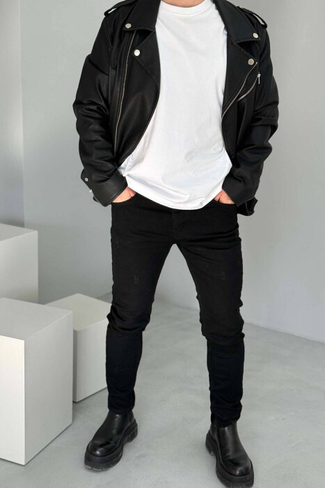 ONE COLOR REGULAR FIT MEN JEANS BLACK/ E ZEZE - KLAUDIO FASHION