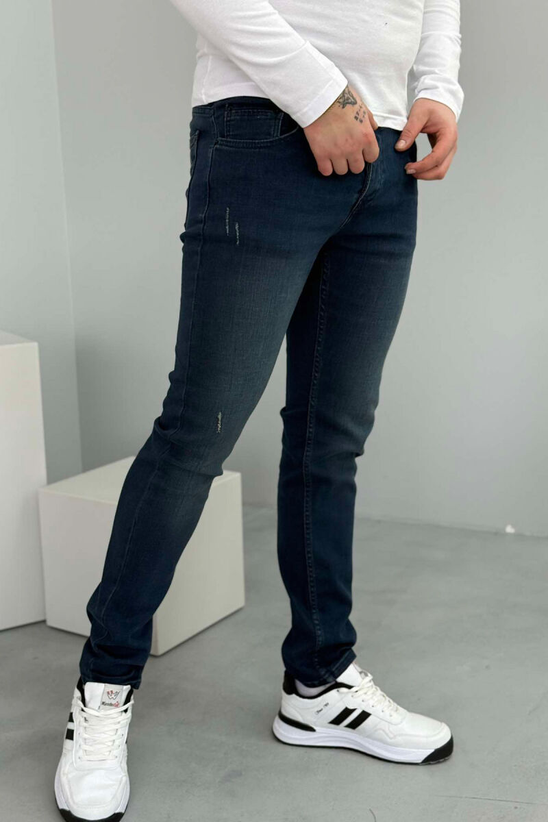 ONE COLOR SLIM FIT MEN JEANS DARK BLUE/BEE - 2