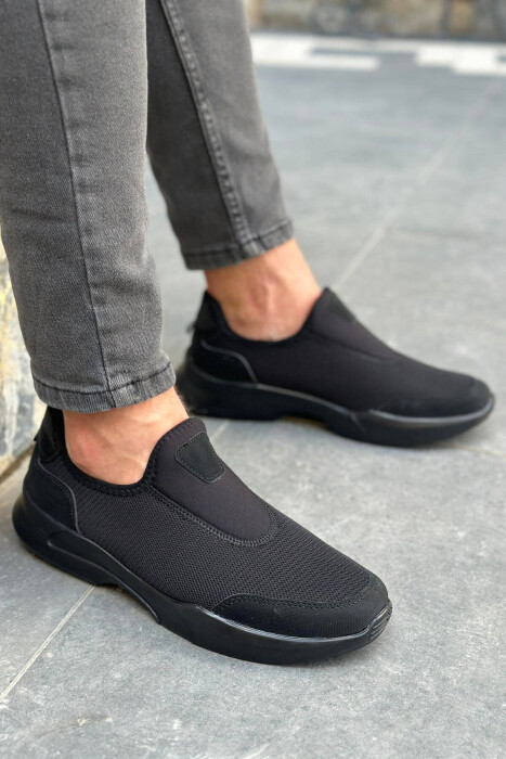 ONE COLOR SLIP ON MEN SNEAKERS BLACK/ E ZEZE - KLAUDIO FASHION