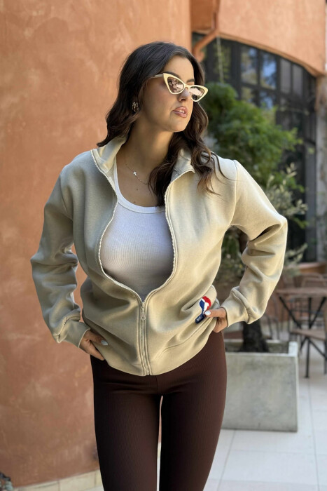 ONE COLOR SMALL LOGO FLUFFY WOMEN JACKET BEIGE/BEZHE - 3