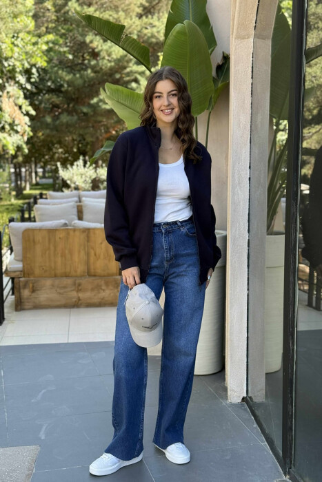 ONE COLOR SMALL LOGO FLUFFY WOMEN JACKET DARK BLUE/BEE 