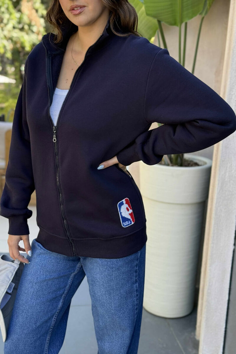 ONE COLOR SMALL LOGO FLUFFY WOMEN JACKET DARK BLUE/BEE - 4