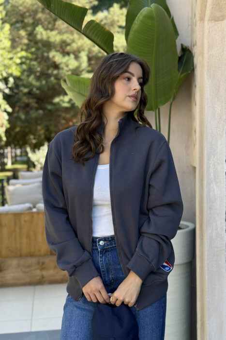 ONE COLOR SMALL LOGO FLUFFY WOMEN JACKET DARK GREY/GEE - 3