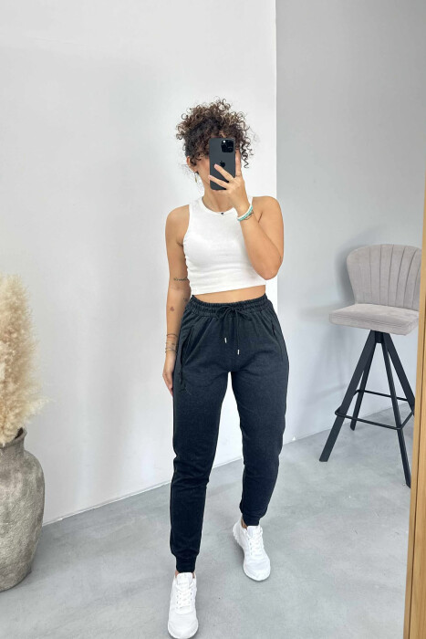 ONE COLOR SMALL LOGO WOMEN SWEATPANTS DARK GREY/GEE - KLAUDIO FASHION