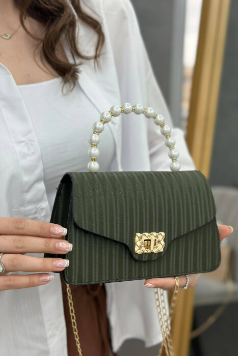 ONE COLOR SMALL PEARLS WOMAN BAG GREEN/JESHILE 