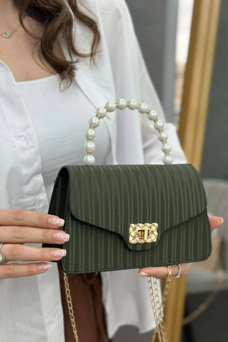 ONE COLOR SMALL PEARLS WOMAN BAG GREEN/JESHILE - 1