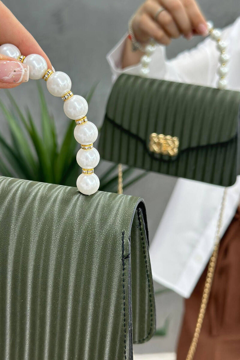 ONE COLOR SMALL PEARLS WOMAN BAG GREEN/JESHILE - 2