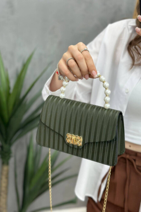 ONE COLOR SMALL PEARLS WOMAN BAG GREEN/JESHILE - 3