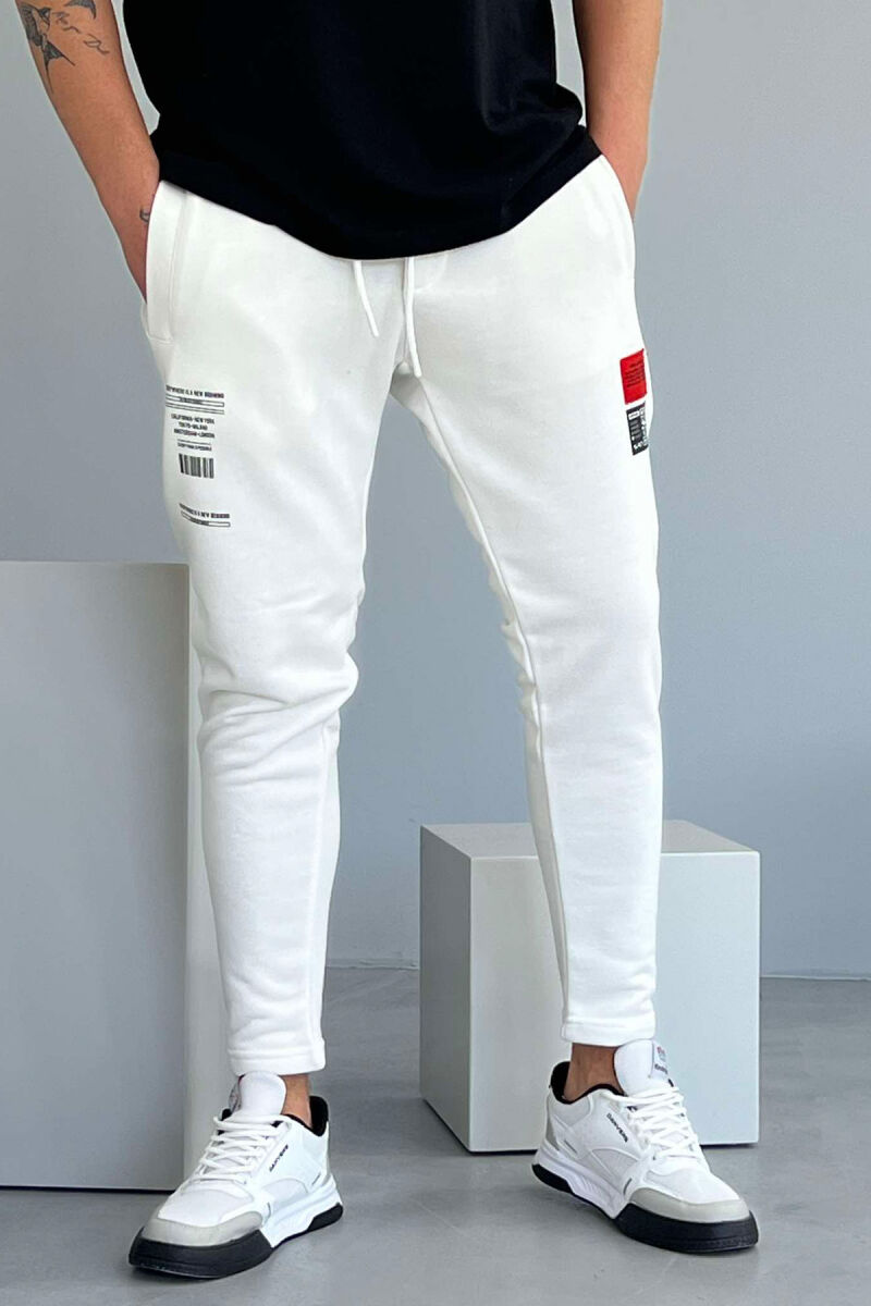 ONE COLOR SMALL WRITTINGS MEN SWEATPANTS WHITE-E BARDHE - 3