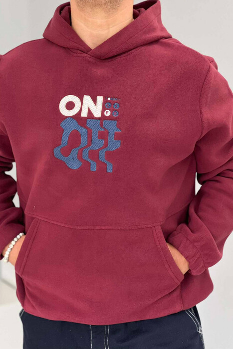 ONE COLOR SOFT MEN HOODIE BURGUNDY/VISHNJE - 2