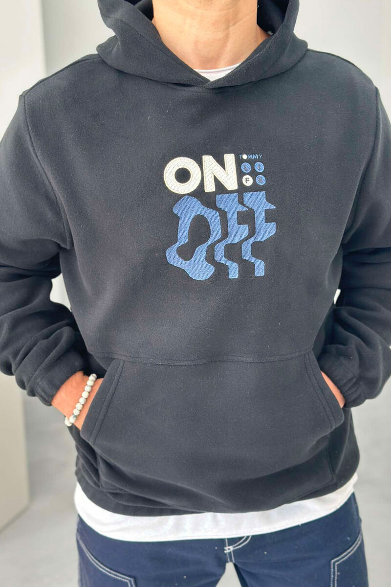 ONE COLOR SOFT MEN HOODIE DARK BLUE/BEE - 1