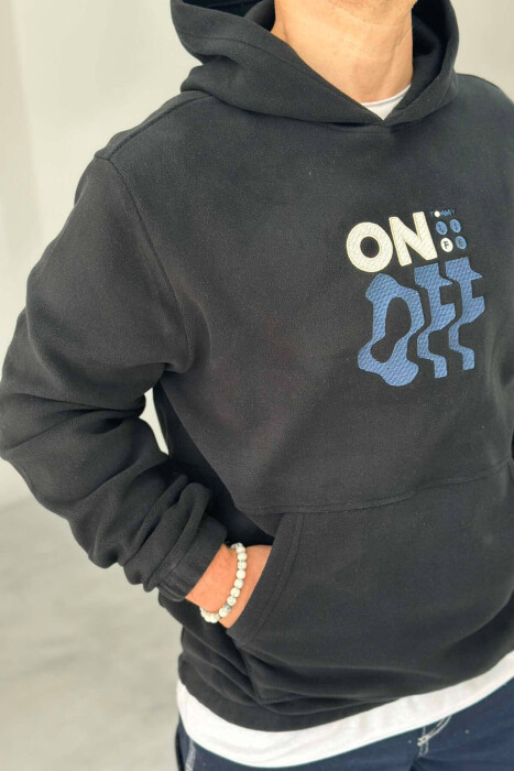 ONE COLOR SOFT MEN HOODIE DARK BLUE/BEE - 2