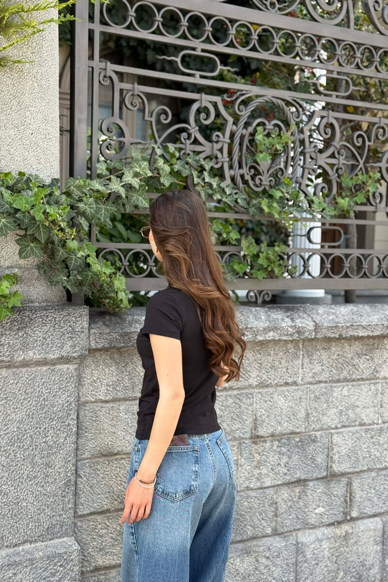 ONE COLOR SPARKLING WRITTINGS WOMAN T-SHIRT BLACK/ E ZEZE - 3