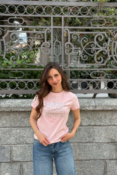 ONE COLOR SPARKLING WRITTINGS WOMAN T-SHIRT POWDER/PUDER 