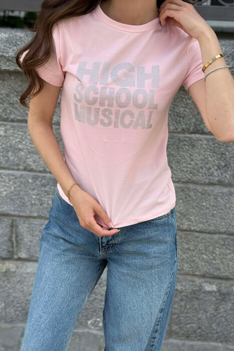 ONE COLOR SPARKLING WRITTINGS WOMAN T-SHIRT POWDER/PUDER - 3