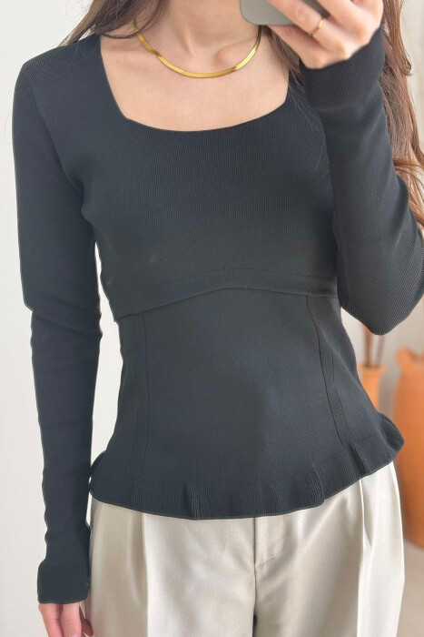 ONE COLOR SQUARE NECK WOMEN SWEATER BLACK/ E ZEZE - 2