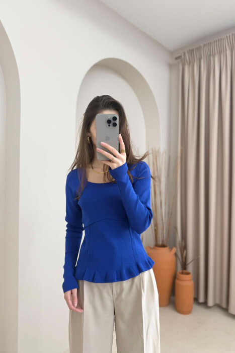 ONE COLOR SQUARE NECK WOMEN SWEATER BLUE/BLU - 2