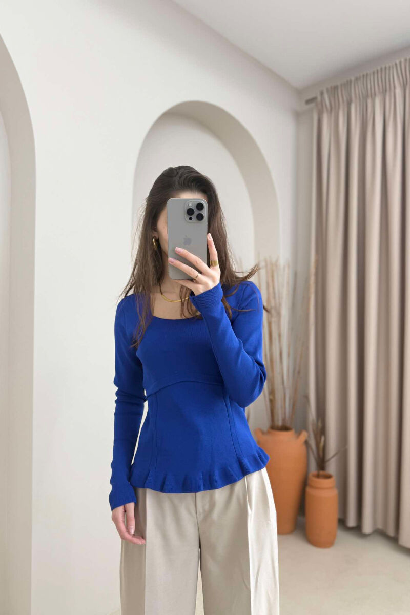 ONE COLOR SQUARE NECK WOMEN SWEATER BLUE/BLU - 2