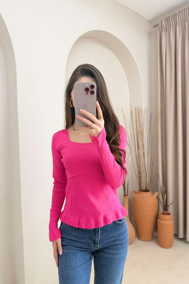 ONE COLOR SQUARE NECK WOMEN SWEATER FUCHSIA/CIKLAMI - 2