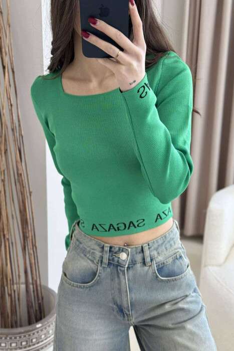 ONE COLOR SQUARE NECK WOMEN SWEATER GREEN/JESHILE - 2