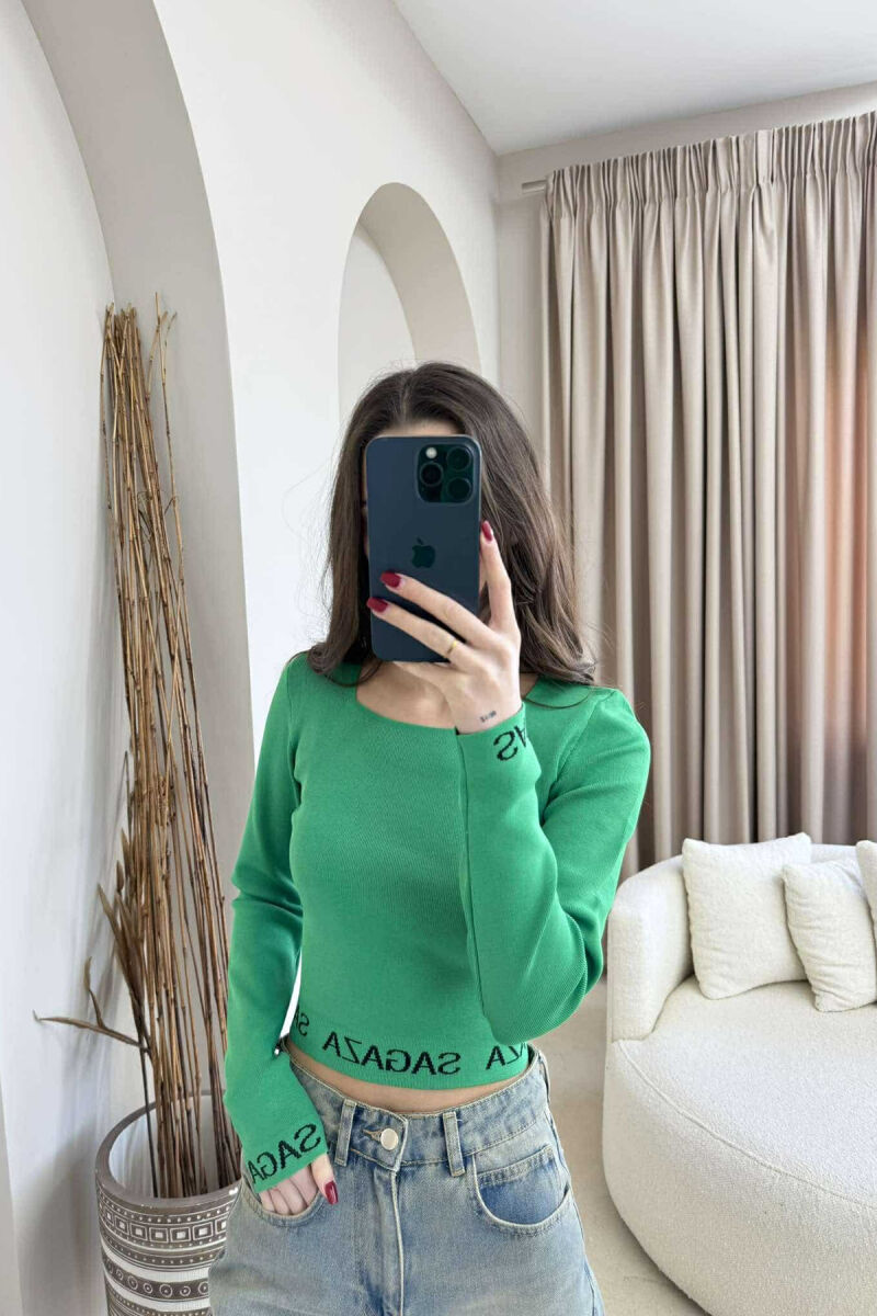 ONE COLOR SQUARE NECK WOMEN SWEATER GREEN/JESHILE - 3