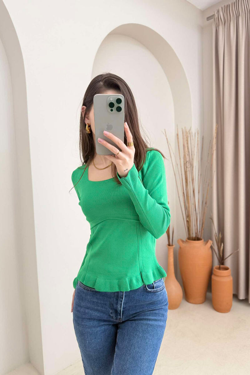 ONE COLOR SQUARE NECK WOMEN SWEATER GREEN/JESHILE - 1