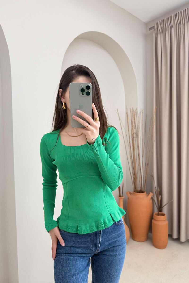 ONE COLOR SQUARE NECK WOMEN SWEATER GREEN/JESHILE - 2