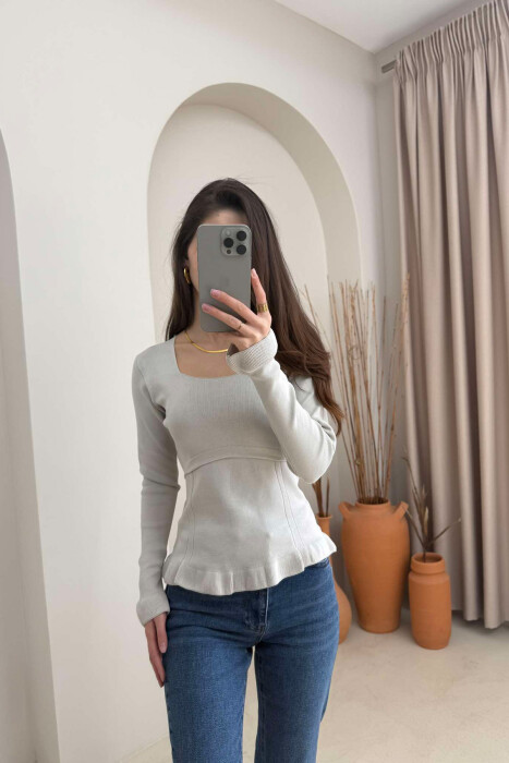ONE COLOR SQUARE NECK WOMEN SWEATER LIGHT GREY/GZ 