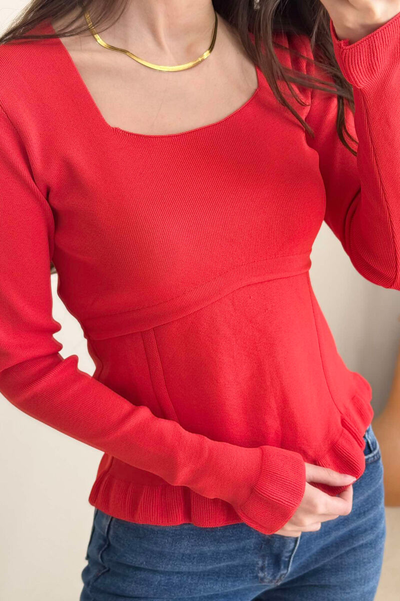 ONE COLOR SQUARE NECK WOMEN SWEATER RED/E KUQE - 4