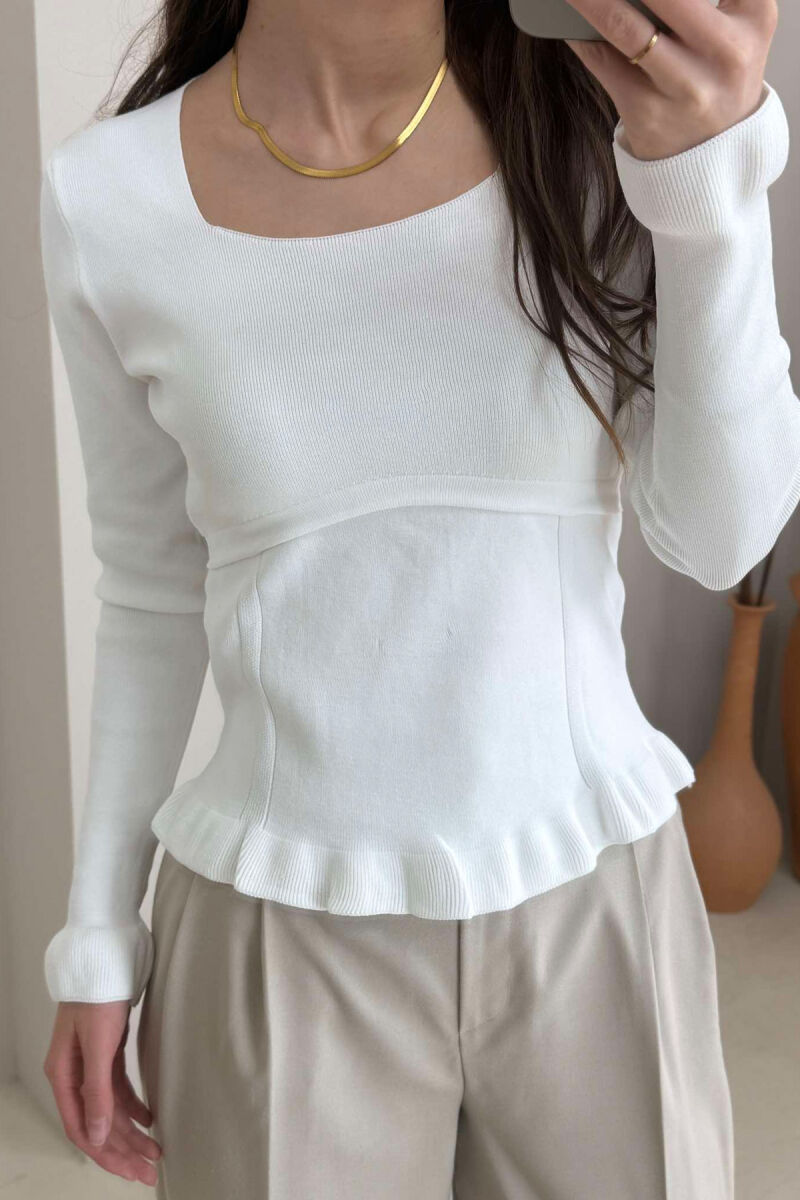 ONE COLOR SQUARE NECK WOMEN SWEATER WHITE-E BARDHE - 3