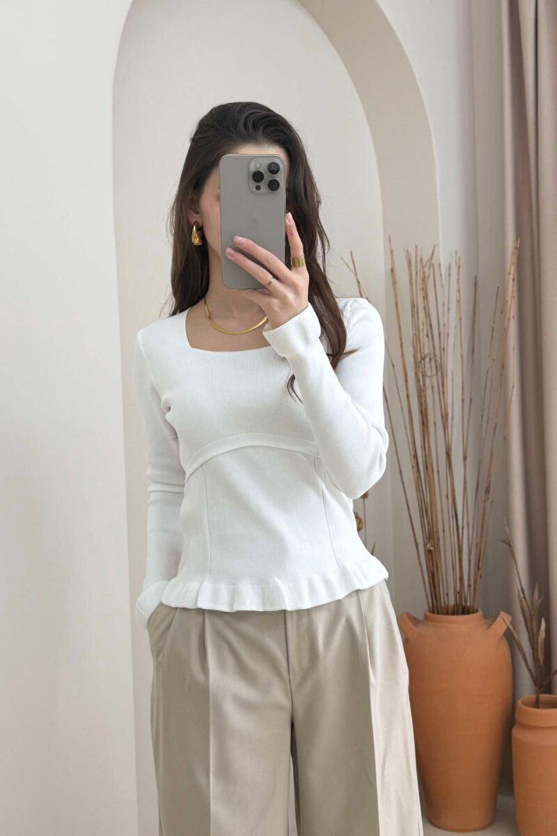 ONE COLOR SQUARE NECK WOMEN SWEATER WHITE-E BARDHE - 4