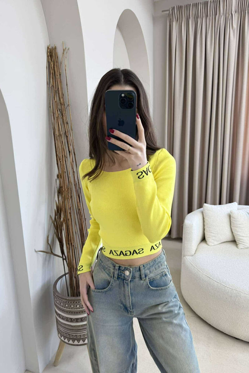 ONE COLOR SQUARE NECK WOMEN SWEATER YELLOW/E VERDHE - 1