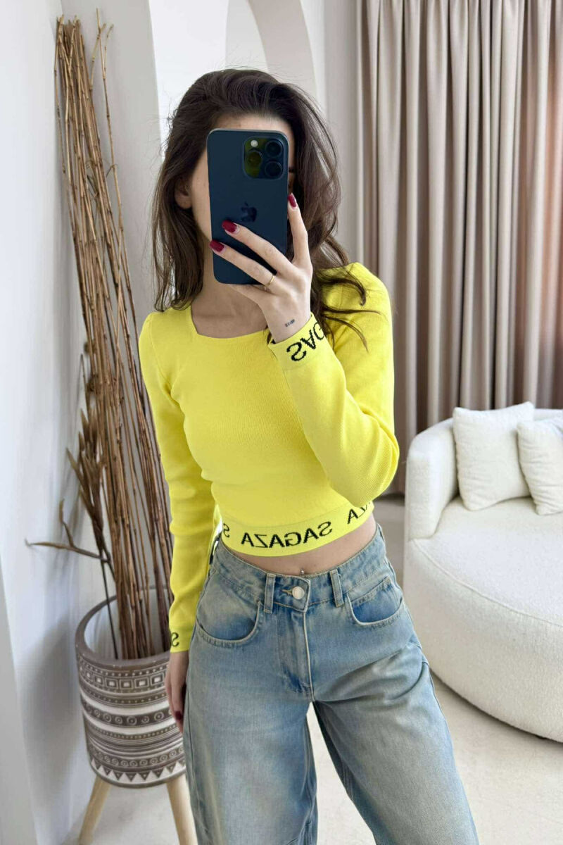 ONE COLOR SQUARE NECK WOMEN SWEATER YELLOW/E VERDHE - 4