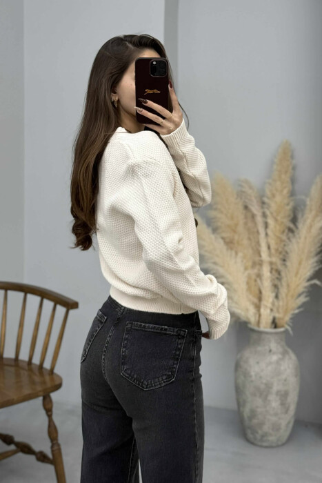 ONE COLOR STARFISH BUTTONS WOMEN CARDIGAN CREAM/KREM - 4